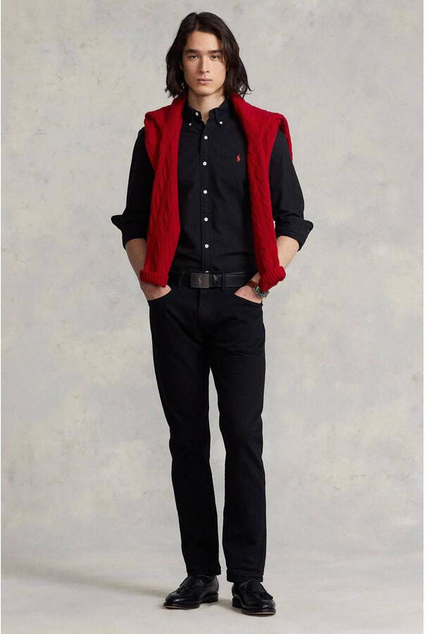 Ralph Lauren Zwarte Polo Shirt met Klassieke Kraag en Knoopsluiting Black Heren