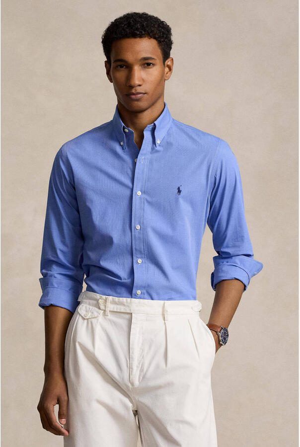 POLO Ralph Lauren slim fit overhemd met logo blue end on end - Foto 2