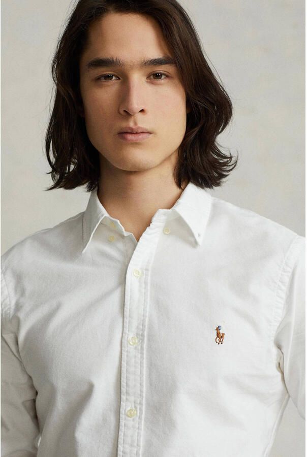 Polo Ralph Lauren Witte Oxford Overhemd Slim Fit Geborduurd Logo White Heren