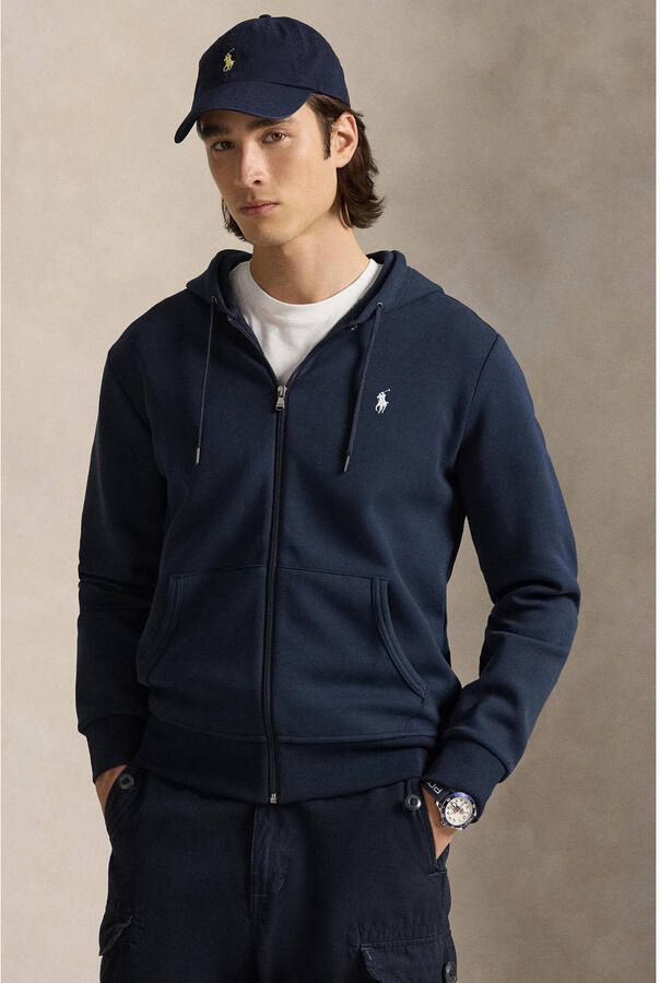 Polo Ralph Lauren vest opstaande kraag donkerblauw rits effen katoen met capuchon - Foto 3