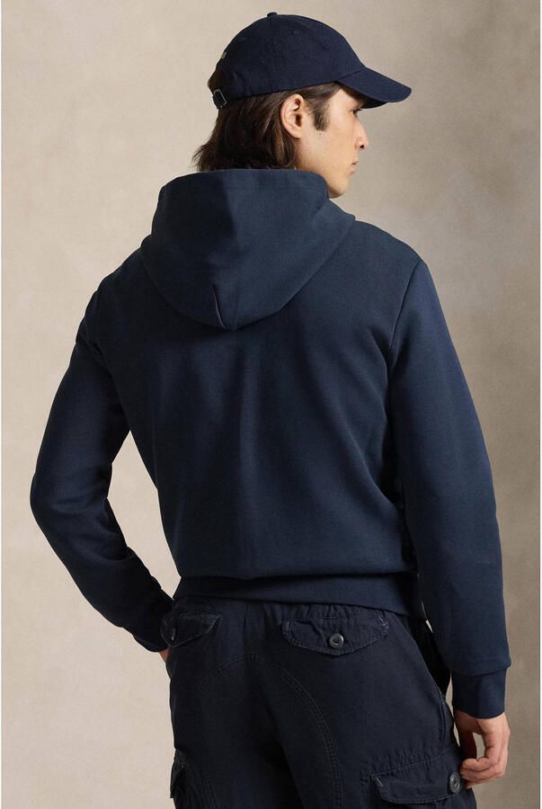 Polo Ralph Lauren vest opstaande kraag donkerblauw rits effen katoen met capuchon - Foto 4