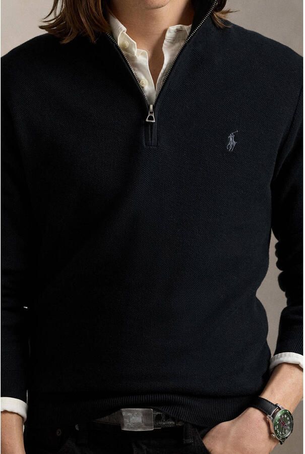 Polo Ralph Lauren Mesh-Gebreide Katoen Quarter-Zip Sweater Black Heren