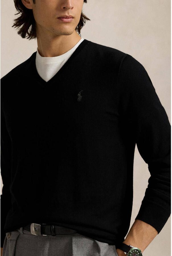 Polo Ralph Lauren Slim-Fit Wasbare Wollen V-Hals Trui Black Heren