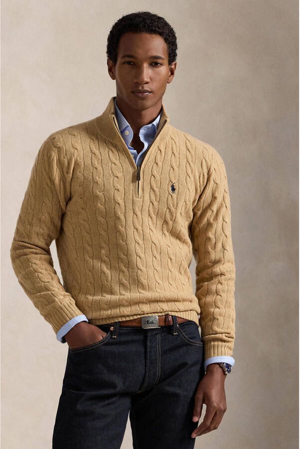 Polo Ralph Lauren Gebreide pullover van een mix van katoen en kasjmier met opstaande kraag