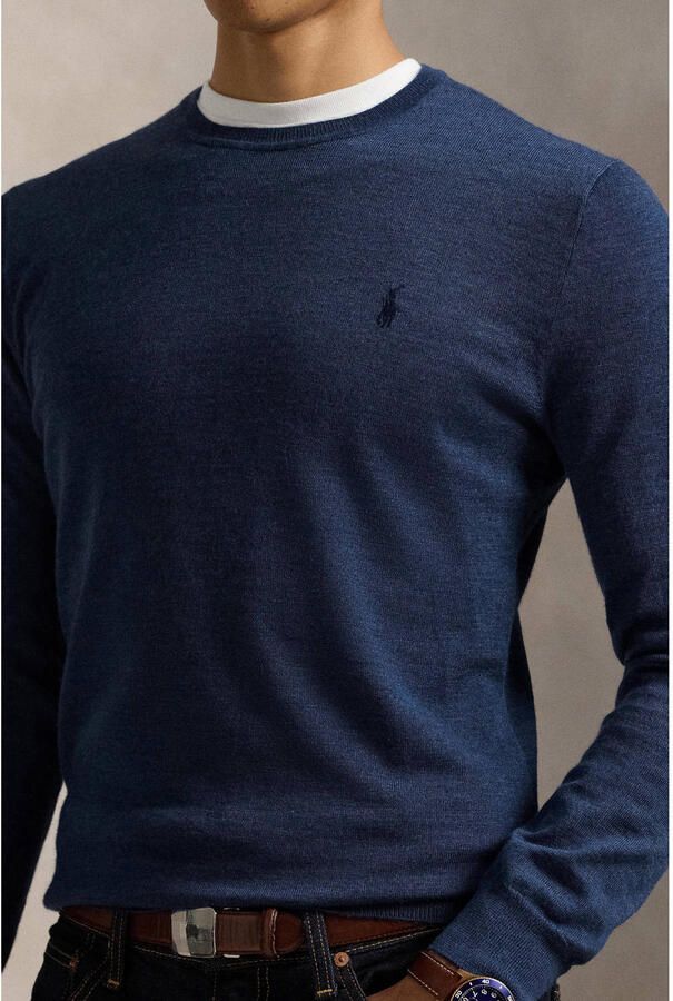 Polo Ralph Lauren Slim-Fit Wasbare Wol Ronde Hals Sweater Blue Heren