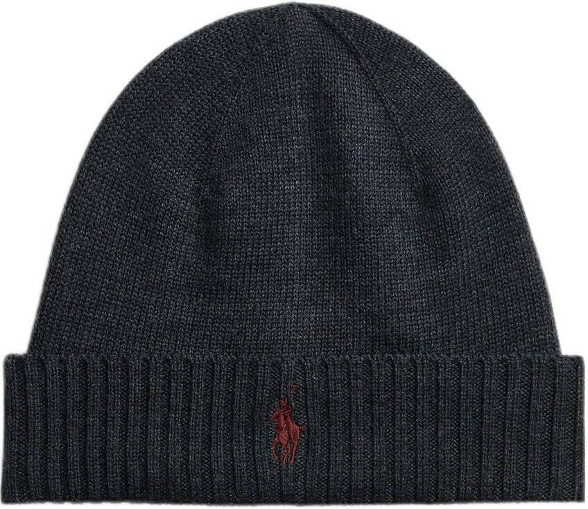 Polo Ralph Lauren Geborduurde Logo Wollen Hoeden in Donkergrijs Gray Heren