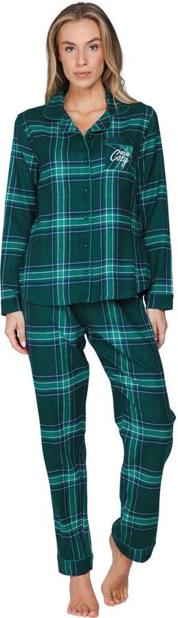 Rebelle flanel pyjama set donkergroen lichtgroen wit