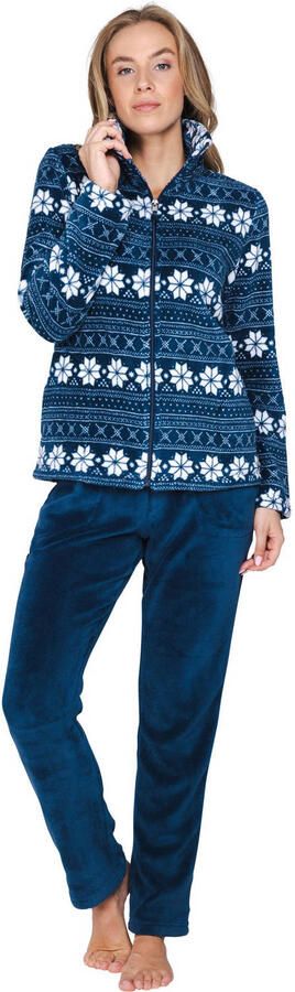 Rebelle fleece huispak donkerblauw wit