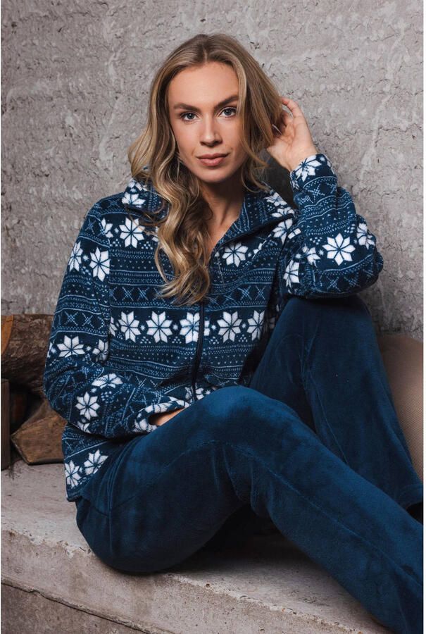 Rebelle fleece huispak donkerblauw wit - Foto 2