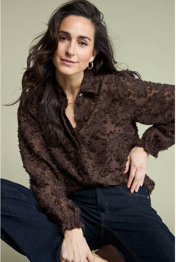 Red Button blouse met print bruin
