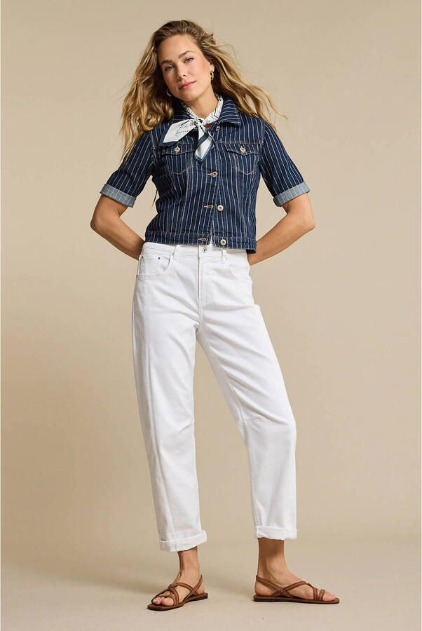 Red Button denim blouse met krijtstreep donkerblauw