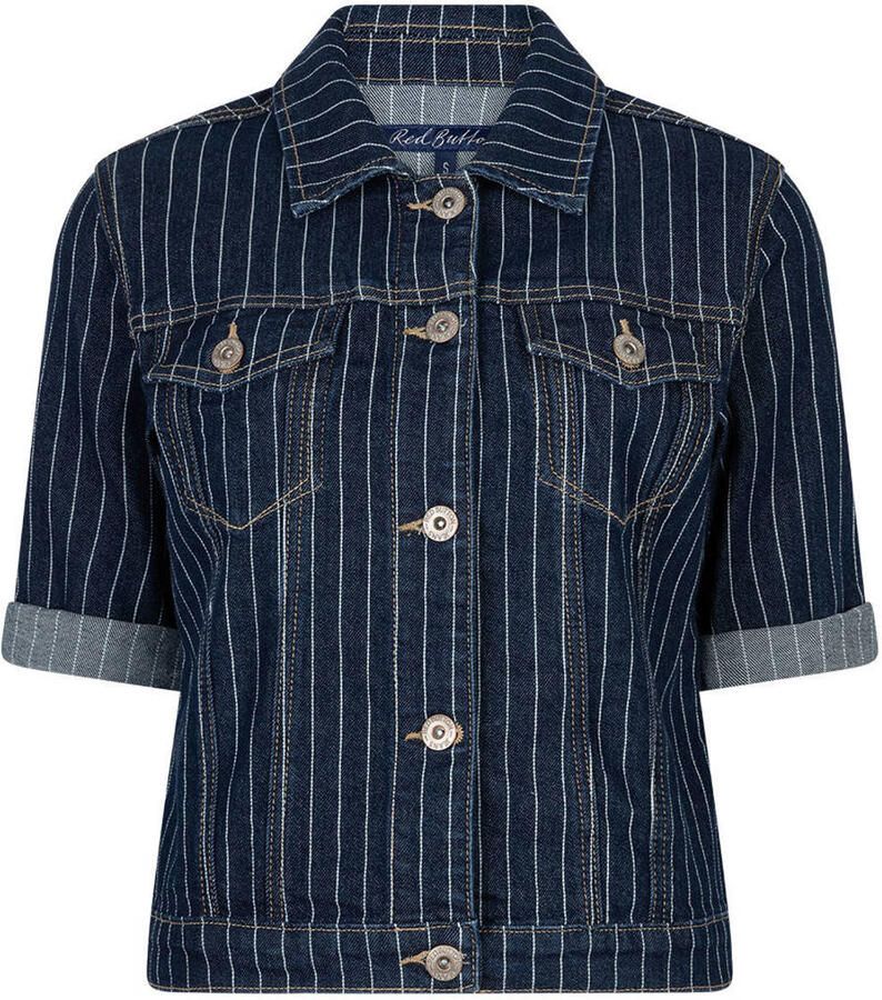 Red Button denim blouse met krijtstreep donkerblauw - Foto 2
