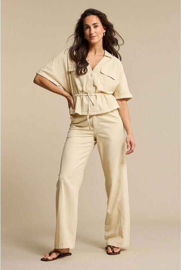 Red Button denim straight high waist broek zand