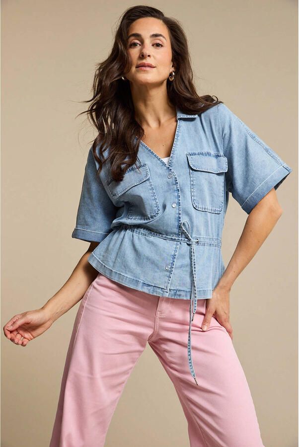 Red Button denim wide leg regular waist broek lichtroze