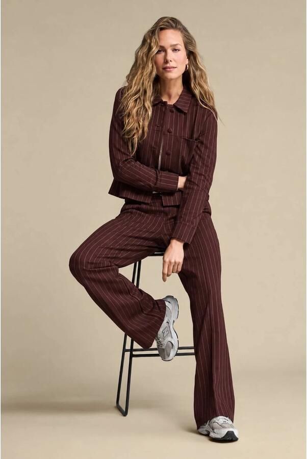 Red Button gestreepte gebreide flared broek burgundy