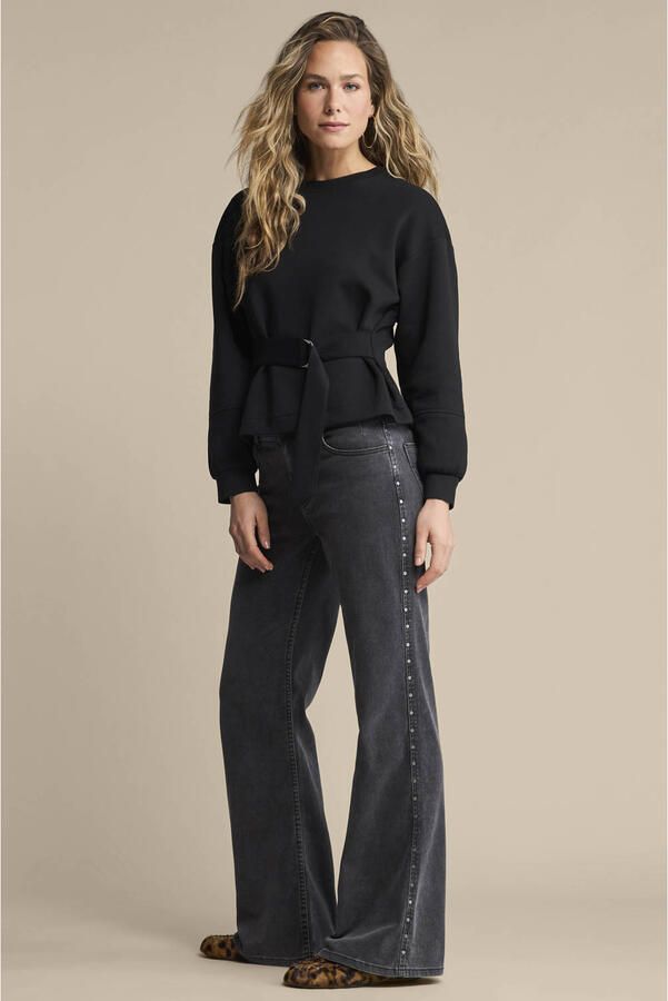 Red Button high waist flared jeans met studs zwart
