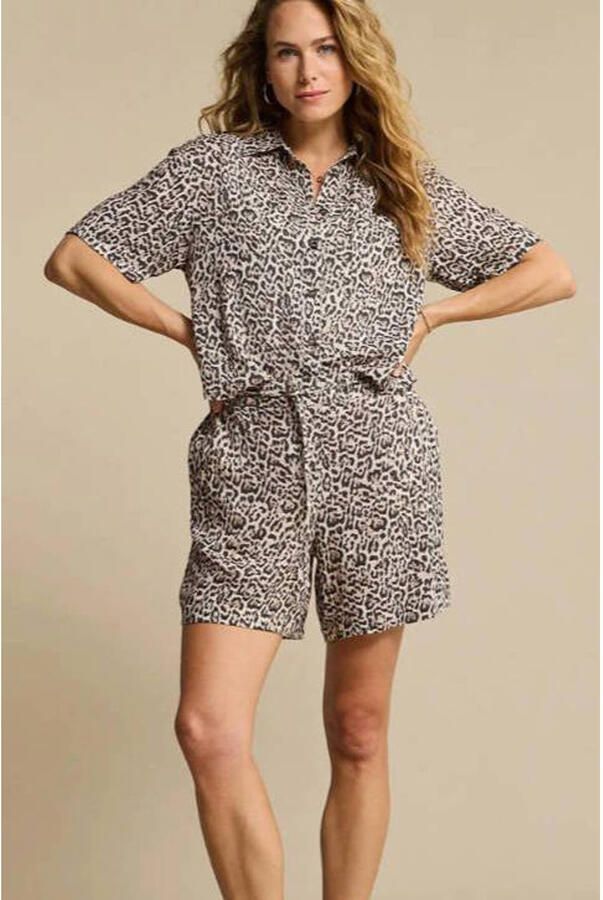 Red Button high waist bermuda short met panterprint bruin