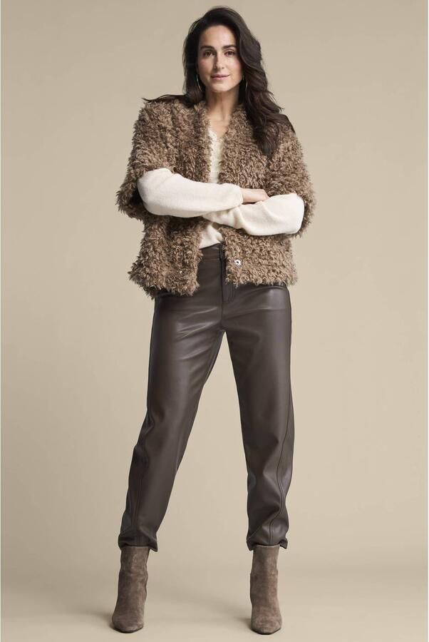 Red Button imitatieleren regular fit pantalon donkerbruin