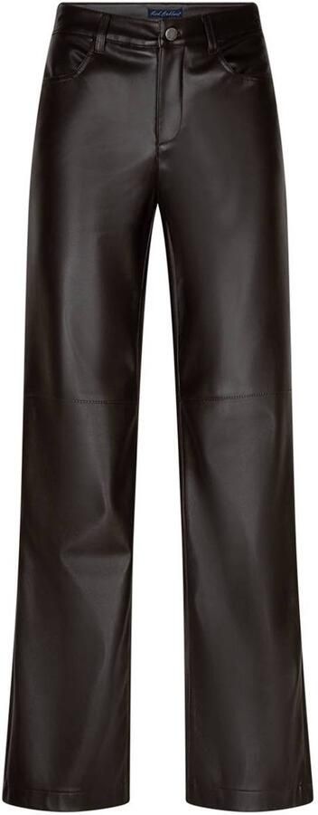 Red Button imitatieleren wide leg pantalon donkerbruin