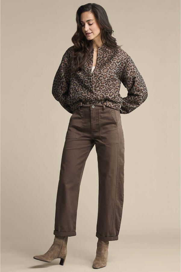 Red Button jacquard bomberjack met glitters en panterprint grijsbruin