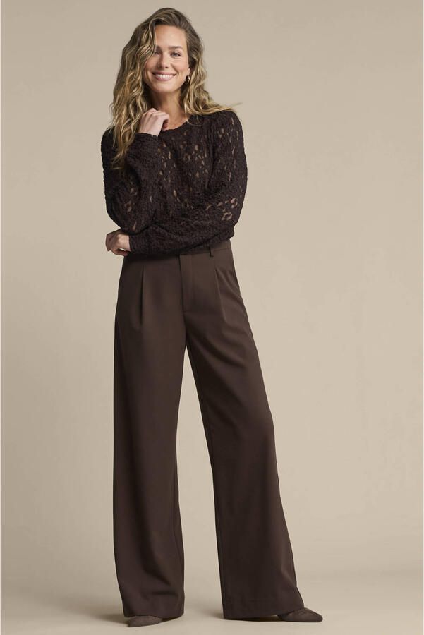 Red Button wide leg pantalon met plooien bruin
