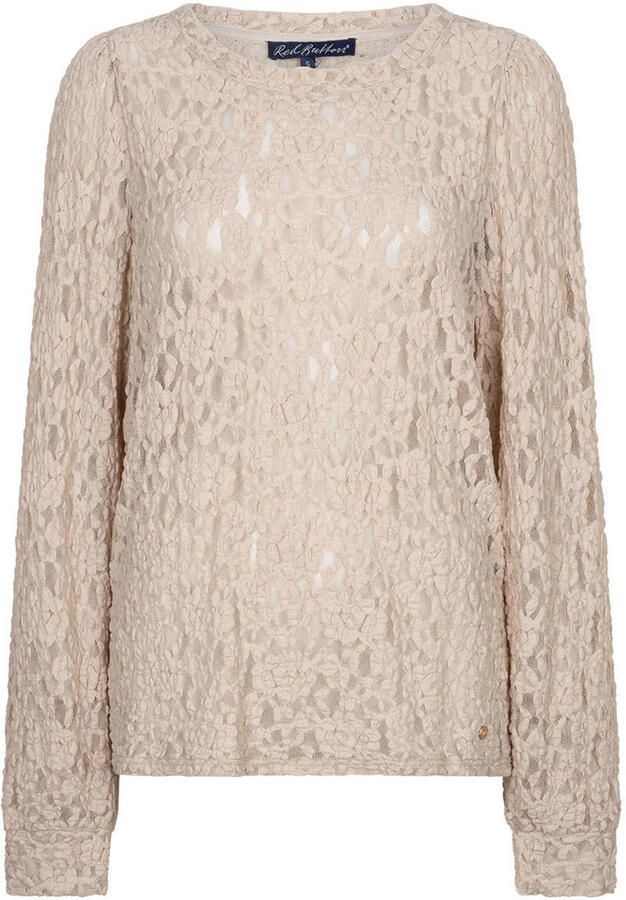 Red Button kanten gebreide blousetop met print beige