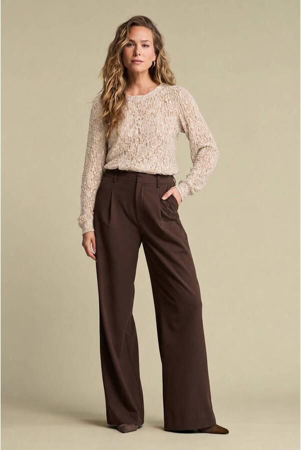 Red Button kanten gebreide blousetop met print beige - Foto 2