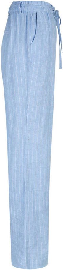 Red Button straight regular waist casual broek met linnen met krijtstreep lichtblauw - Foto 3