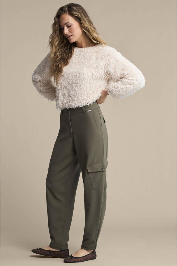 Red Button top met veren ecru