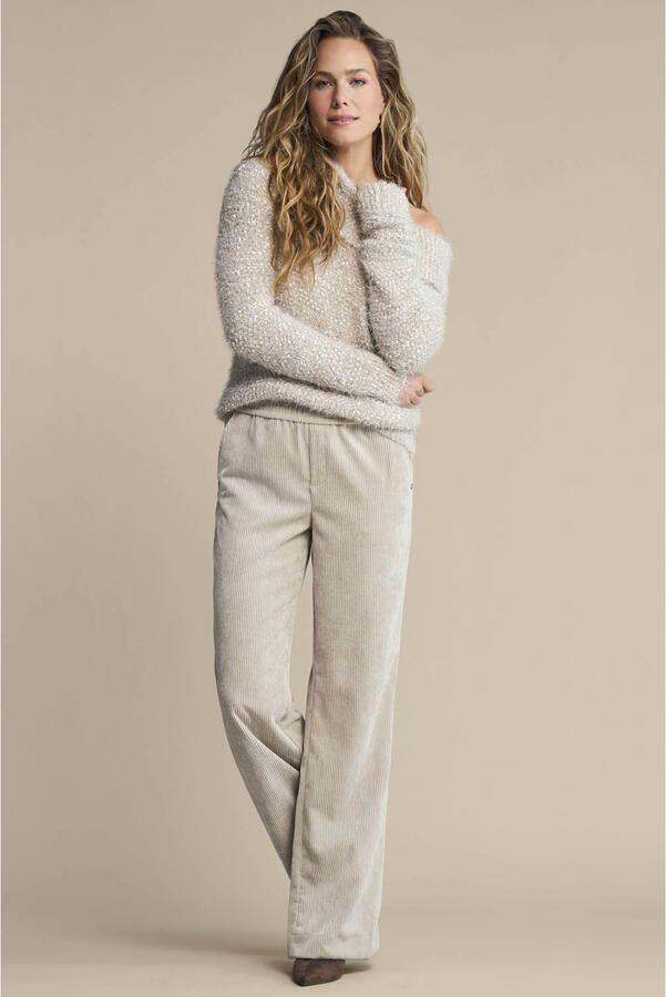 Red Button wide leg corduroy broek lichtgrijs