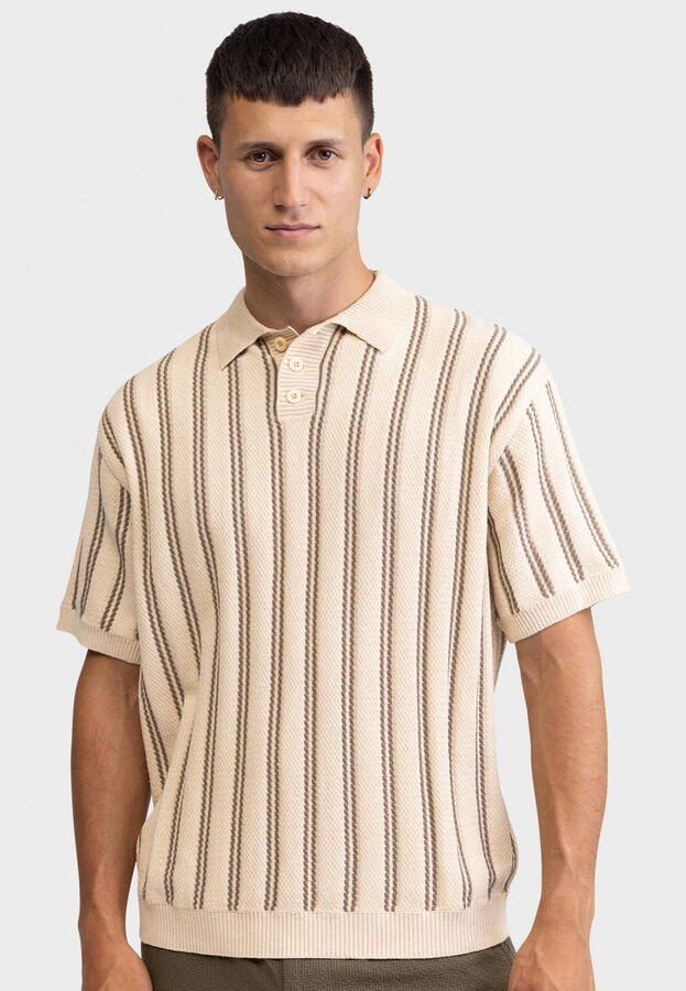 Redefined Rebel boxy gestreepte polo gebreid beige