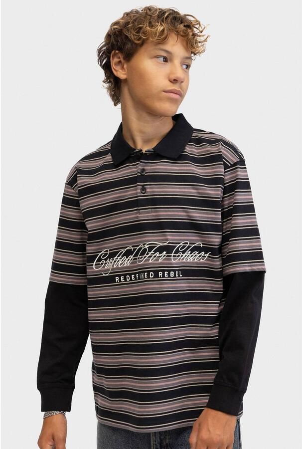Redefined Rebel gestreepte longsleeve zwart Jongens Katoen Polokraag