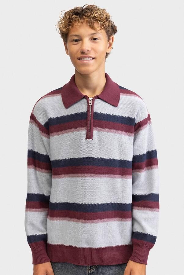 Redefined Rebel gestreepte schipperstrui grijs donkerrood Sweater Jongens Katoen Klassieke kraag