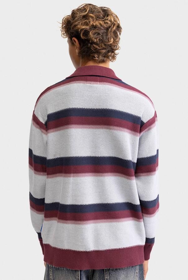 Redefined Rebel gestreepte schipperstrui grijs donkerrood Sweater Jongens Katoen Klassieke kraag - Foto 3