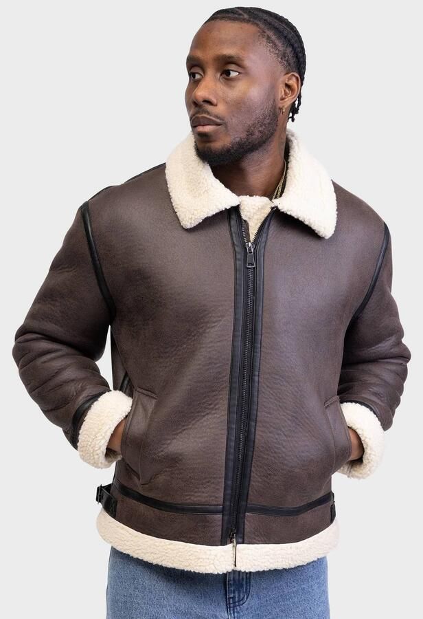 Redefined Rebel imitatieleren winterjas met teddy details bruin