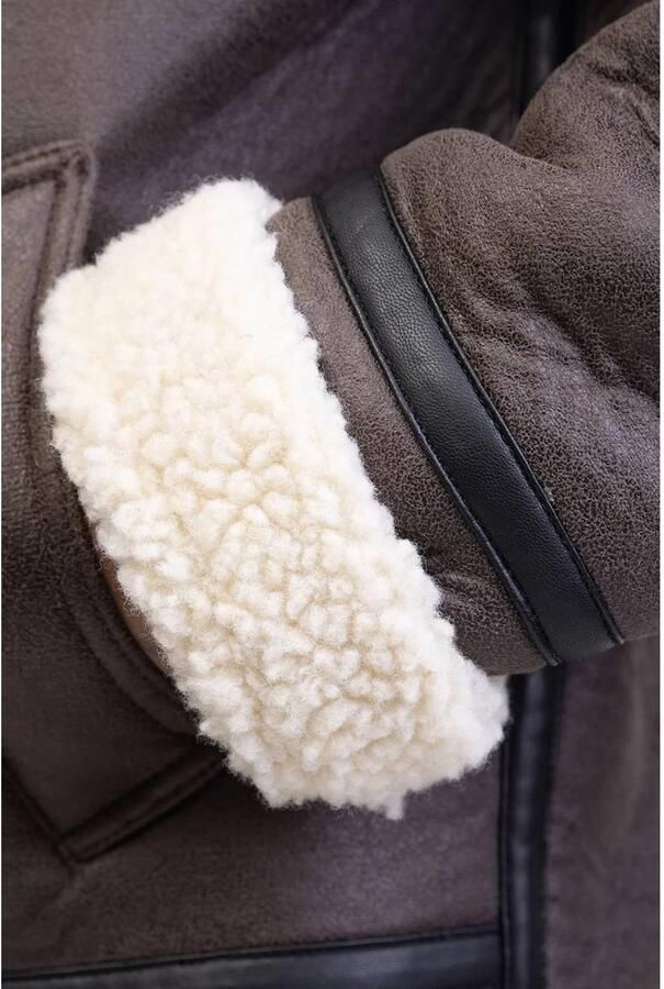 Redefined Rebel imitatieleren winterjas met teddy details bruin - Foto 2