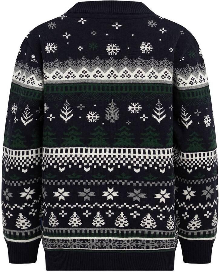 Redefined Rebel junior katoenen gebreide trui met print donkerblauw wit groen - Foto 2