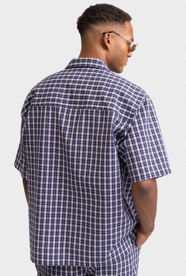 Redefined Rebel katoenen loose fit geruit overhemd donkerblauw - Foto 3