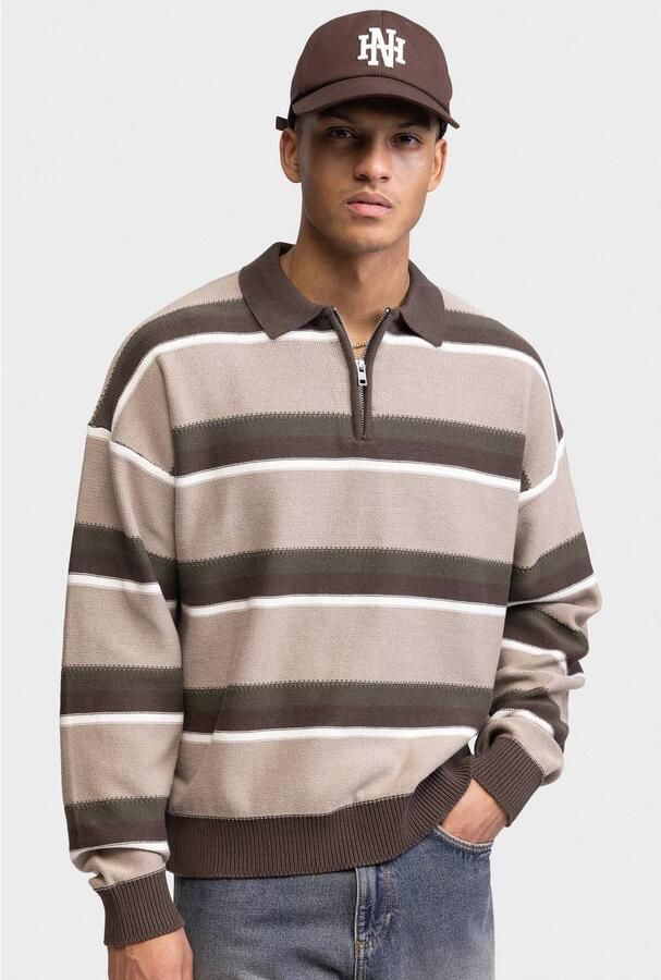 Redefined Rebel katoenen oversized gestreepte gebreide trui vintage khaki
