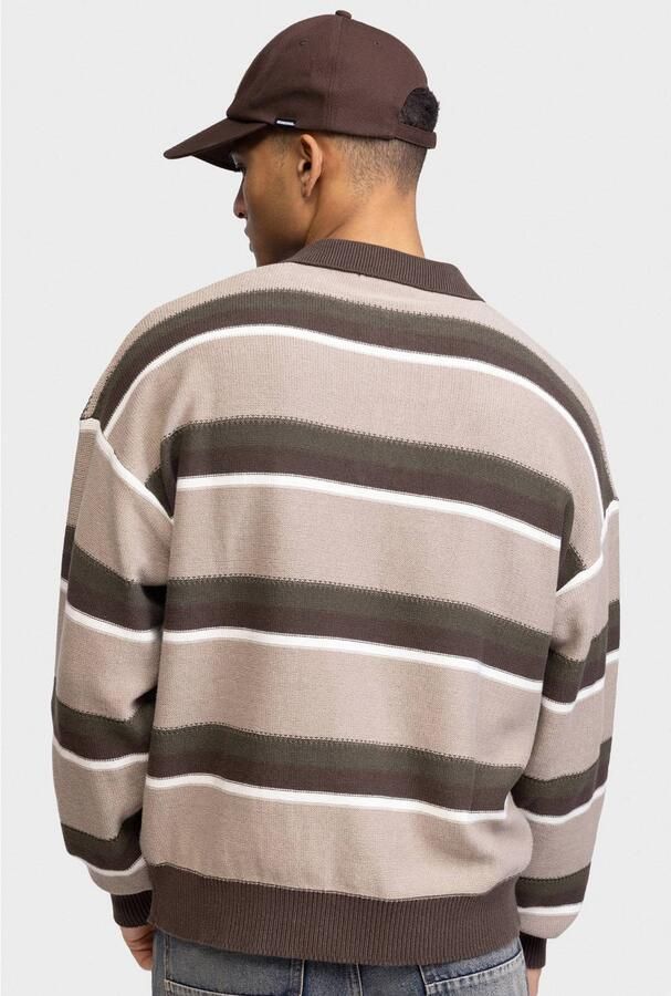 Redefined Rebel katoenen oversized gestreepte gebreide trui vintage khaki - Foto 2