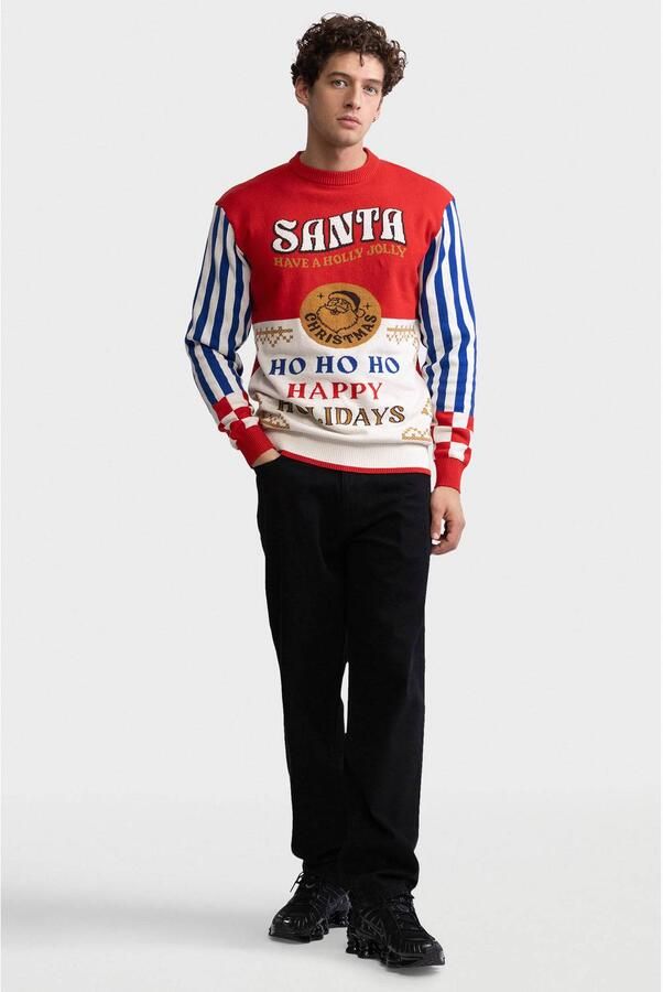 Redefined Rebel katoenen relaxed fit gebreide kersttrui met print rood