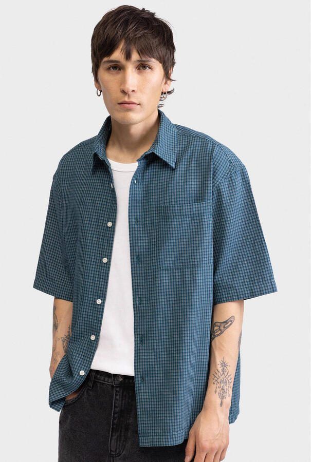 Redefined Rebel loose geruit casual overhemd donkerblauw