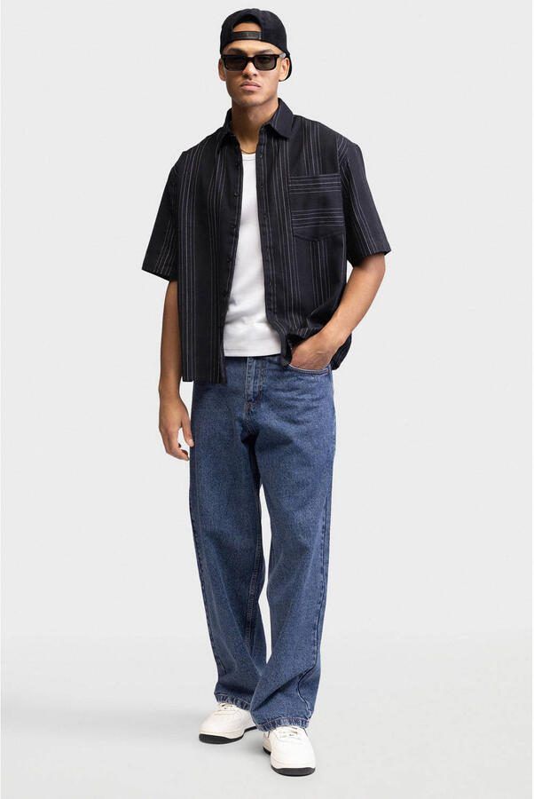 Redefined Rebel loose gestreept casual overhemd zwart - Foto 3