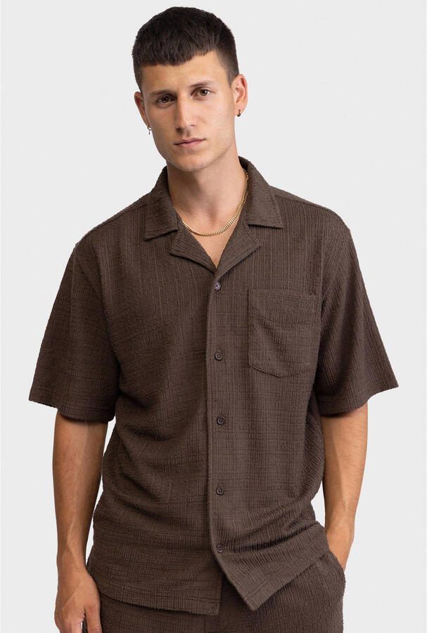 Redefined Rebel loose jacquard overhemd bruin