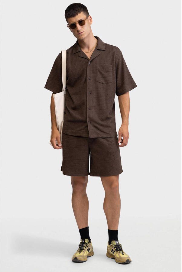 Redefined Rebel loose jacquard overhemd bruin - Foto 3