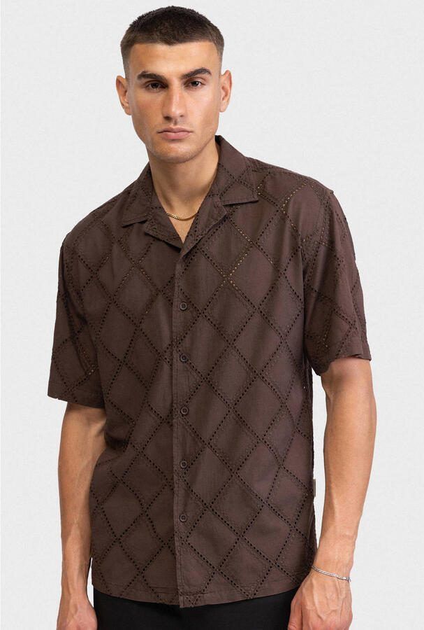 Redefined Rebel regular casual overhemd broderie bruin