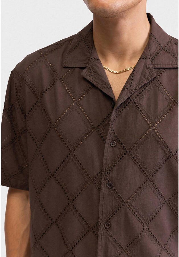 Redefined Rebel regular casual overhemd broderie bruin - Foto 2