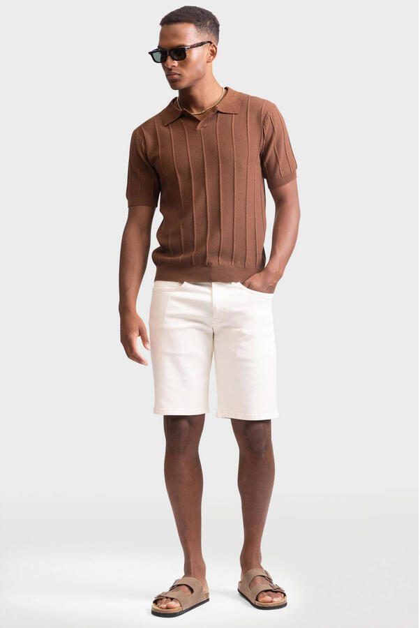 Redefined Rebel regular polo met ingebreid patroon bruin - Foto 3
