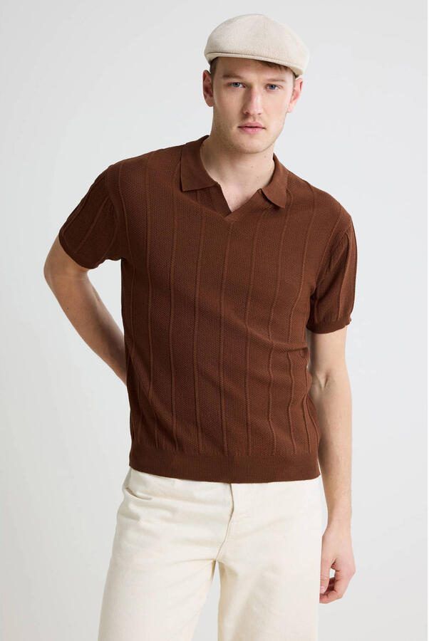Redefined Rebel regular polo met ingebreid patroon bruin - Foto 4