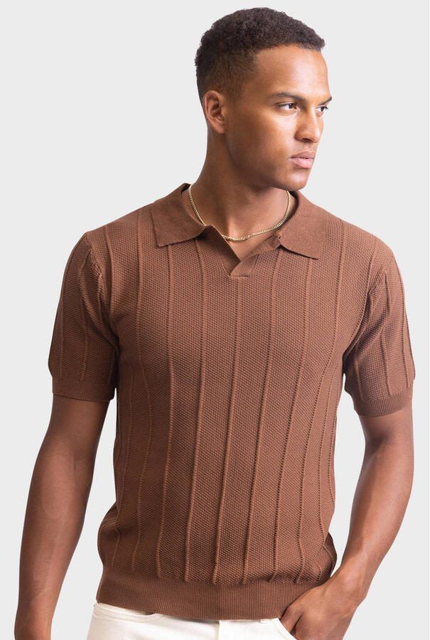Redefined Rebel regular polo met ingebreid patroon bruin - Foto 2
